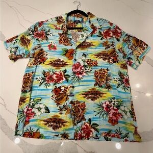 George Men's Hawaiian Floral Shirt - Blue and Red